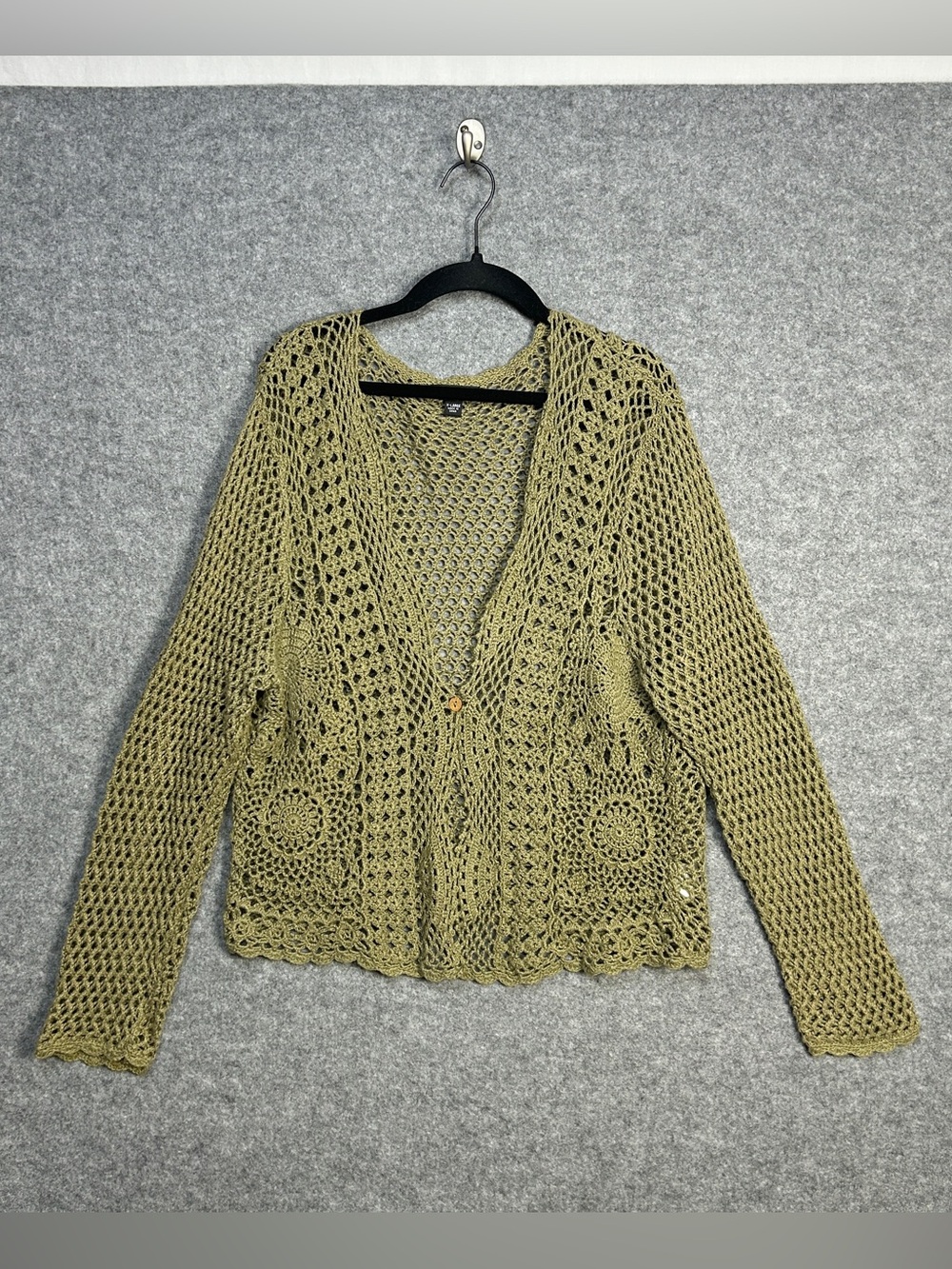 a.n.a. Size XL Olive Green Open-Knit Crochet Cardigan Sweater Boho Cottagecore